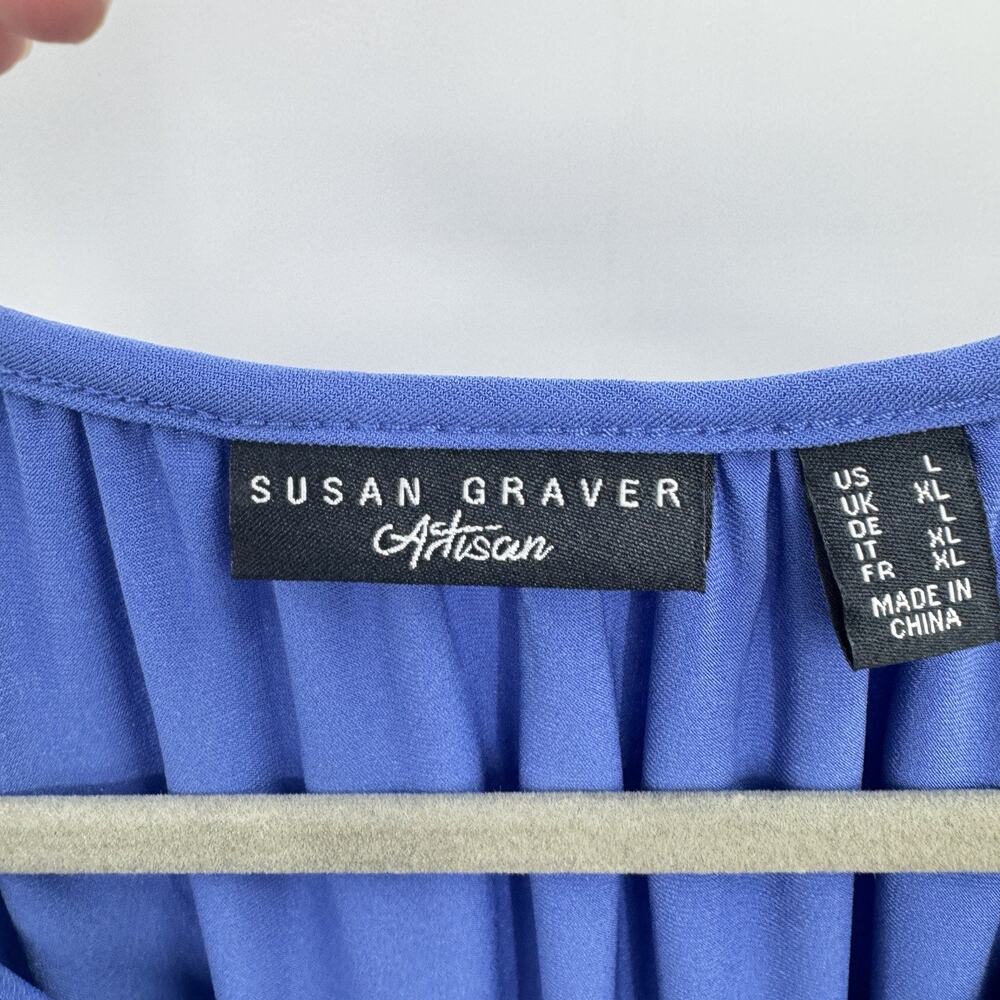 Susan Graver Artisan Liquid Knit Beaded Top Sz L Periwinkle Blue Relaxed Boho - Picture 7 of 13